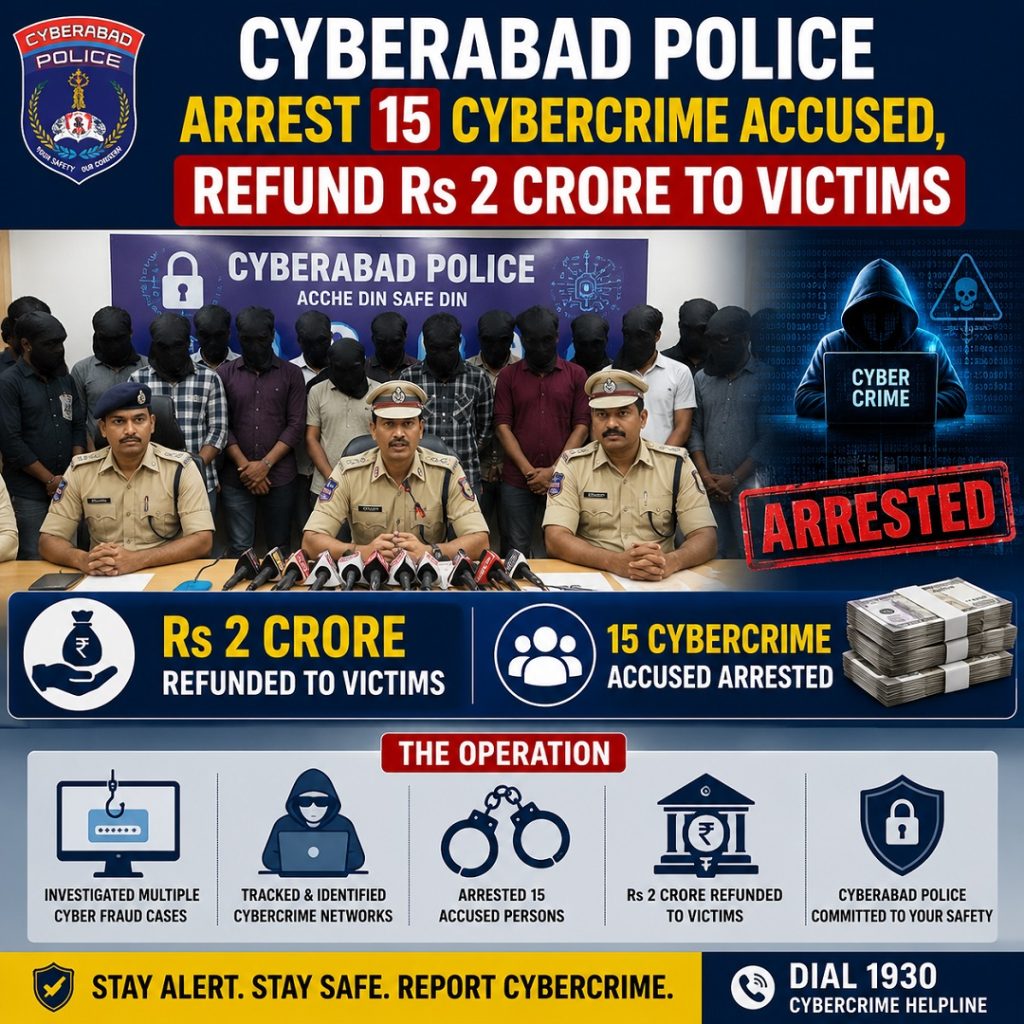 Cyberabad Police Arrest 15 Cybercrime Accused, Refund Rs 2 Crore to Victims