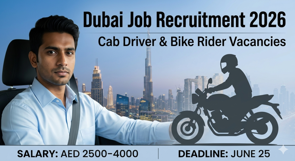 Dubai Jobs TOMCOM Cab Driver Bike Rider Recruitment 2026 in Dubai – Apply Now