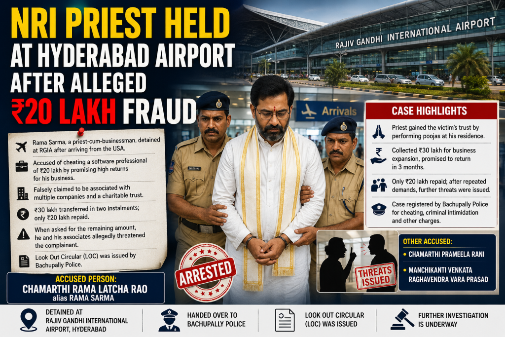 NRI Priest Held at Hyderabad Airport in ₹20 Lakh Cheating Case; Bachupally Police Take Custody