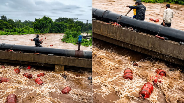 3000 Gas Cylinders Float In River As Flood Water Breaches HPCL Plant