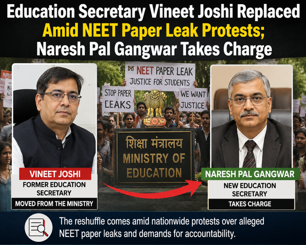 Education Secretary Vineet Joshi Replaced Amid NEET Paper Leak Protests; Naresh Pal Gangwar Takes Charge
