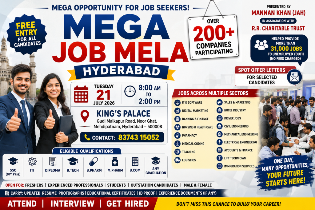 Mega Job Fair to Be Held in Hyderabad on July 21 at Mehdipatnam