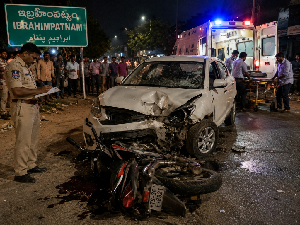 One Killed, Another Injured After Bike Collides with Car in Ibrahimpatnam