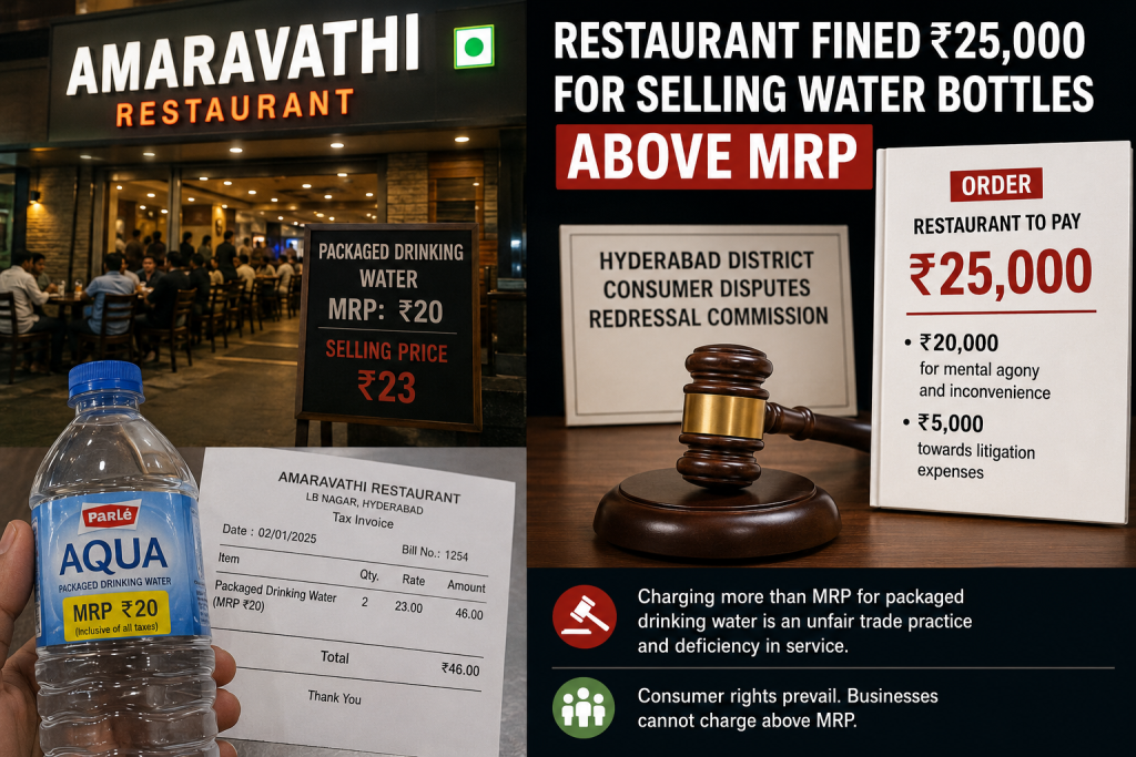 Restaurant Fined ₹25000 for Selling Water Bottles Above MRP