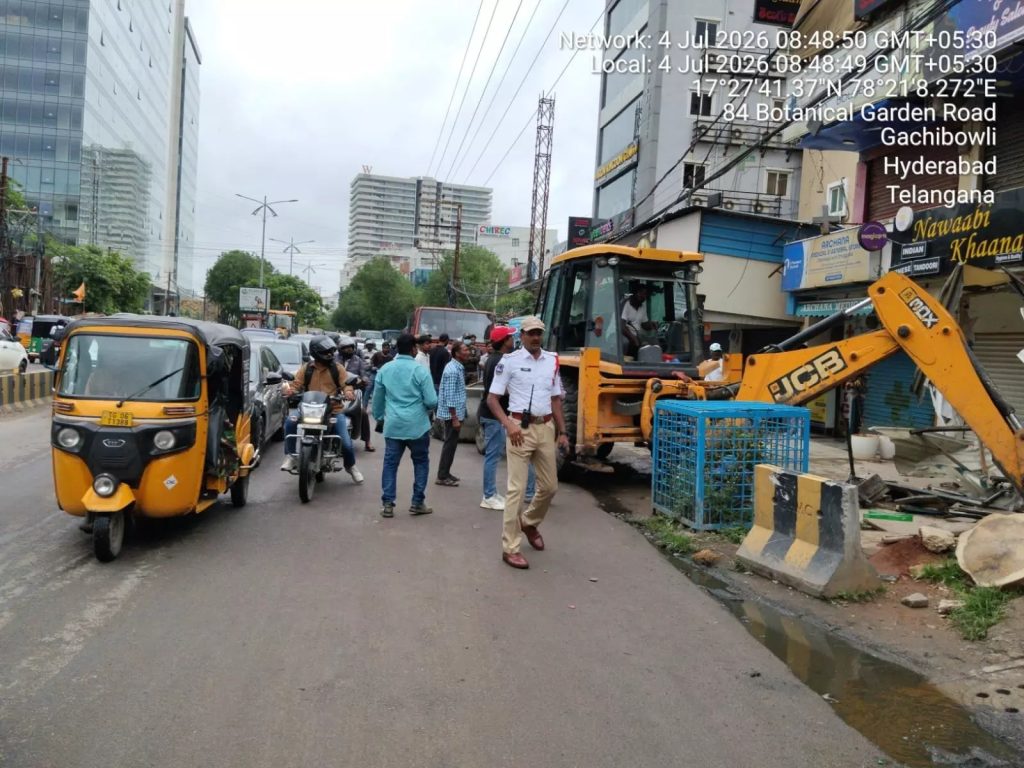 Road Encroachments Cleared in Gachibowli to Ease Traffic Congestion