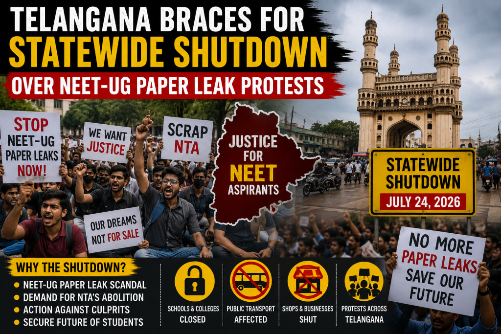 Telangana Braces for Statewide Shutdown Over NEET-UG Paper Leak Protests