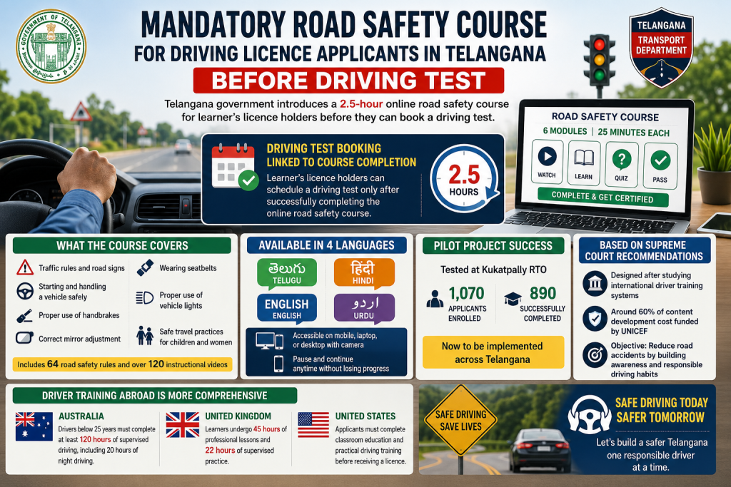 Mandatory Road Safety Course for Driving Licence Applicants in Telangana Before Driving Test