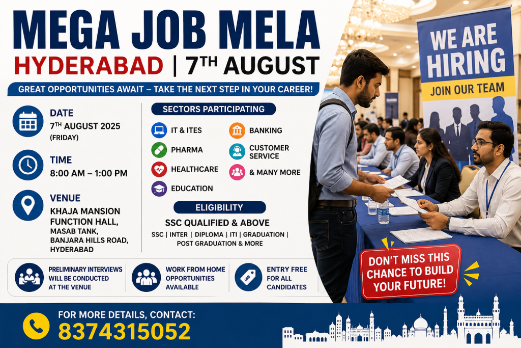 Hyderabad Mega Job Mela on August 7