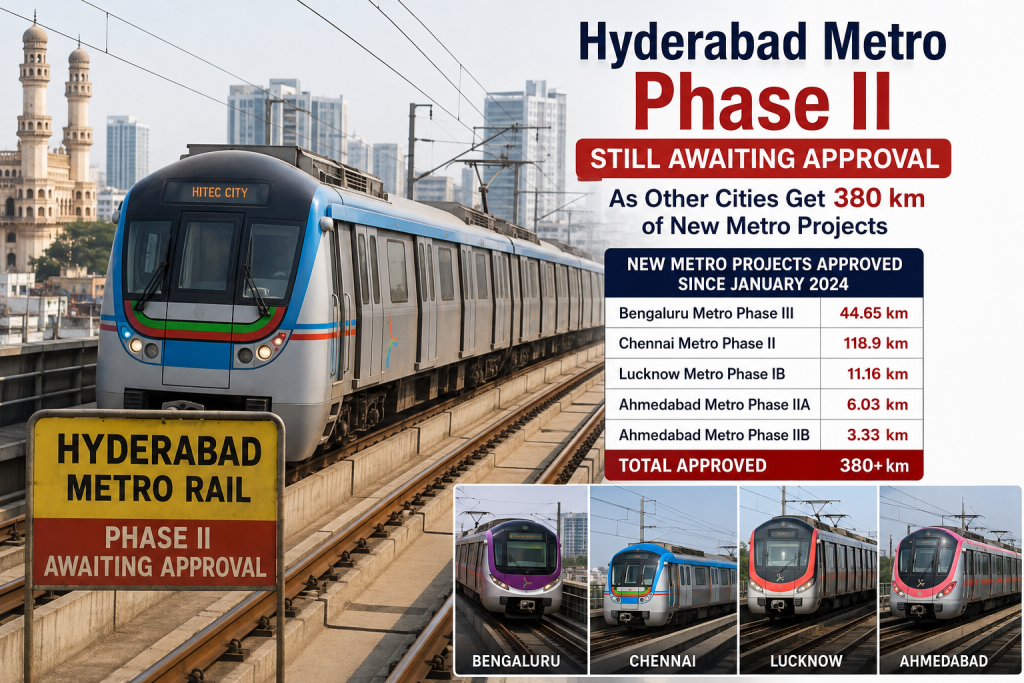 Hyderabad Metro Phase II Still Awaiting Approval as Other Cities Get 380 km of New Metro Projects