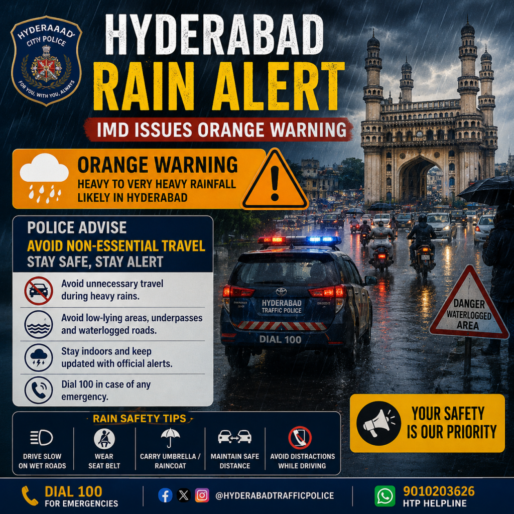 Hyderabad Rain Alert IMD Issues Orange Warning, Police Advise Against Non-Essential Travel
