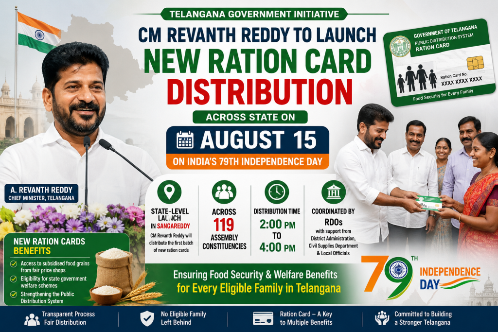 Telangana CM Revanth Reddy to Launch New Ration Card Distribution Across State on August 15